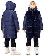 Дитяча зимова подовжена куртка пуховик напів пальто на дівчинки, тепла, модна 8,9,10,11,12 років