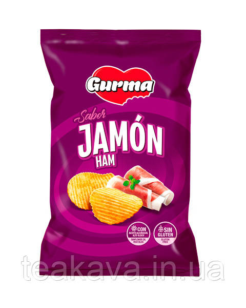 Чипси GURMA Jamon/Ham Рифлені зі смаком хамона, 110 г (8437008505657)
