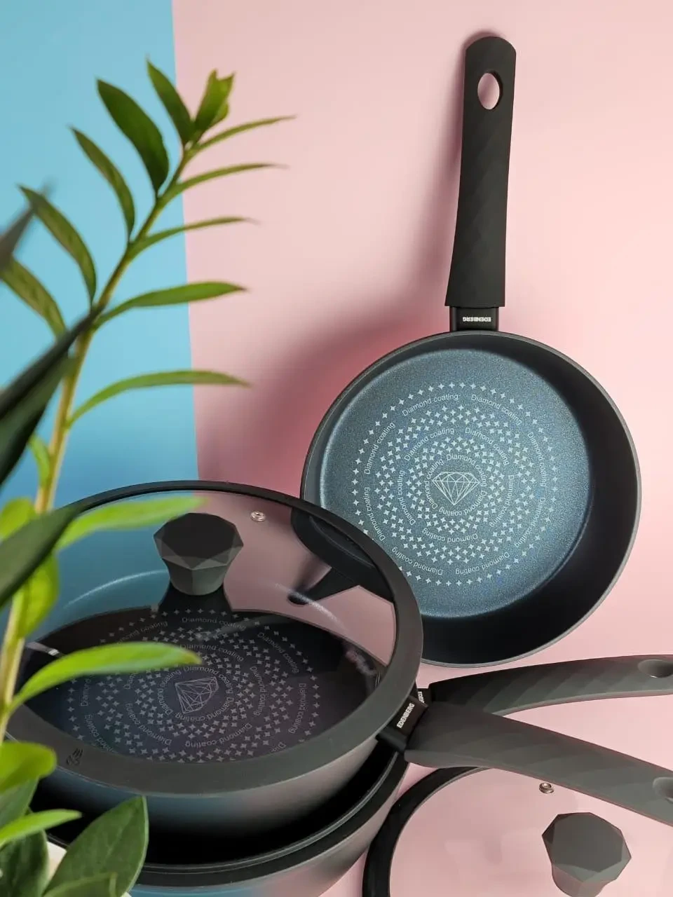 Сковорода Edenberg EB-3491 з алмазним антипригарним покриттям та з кришкою 24 см, фото 1