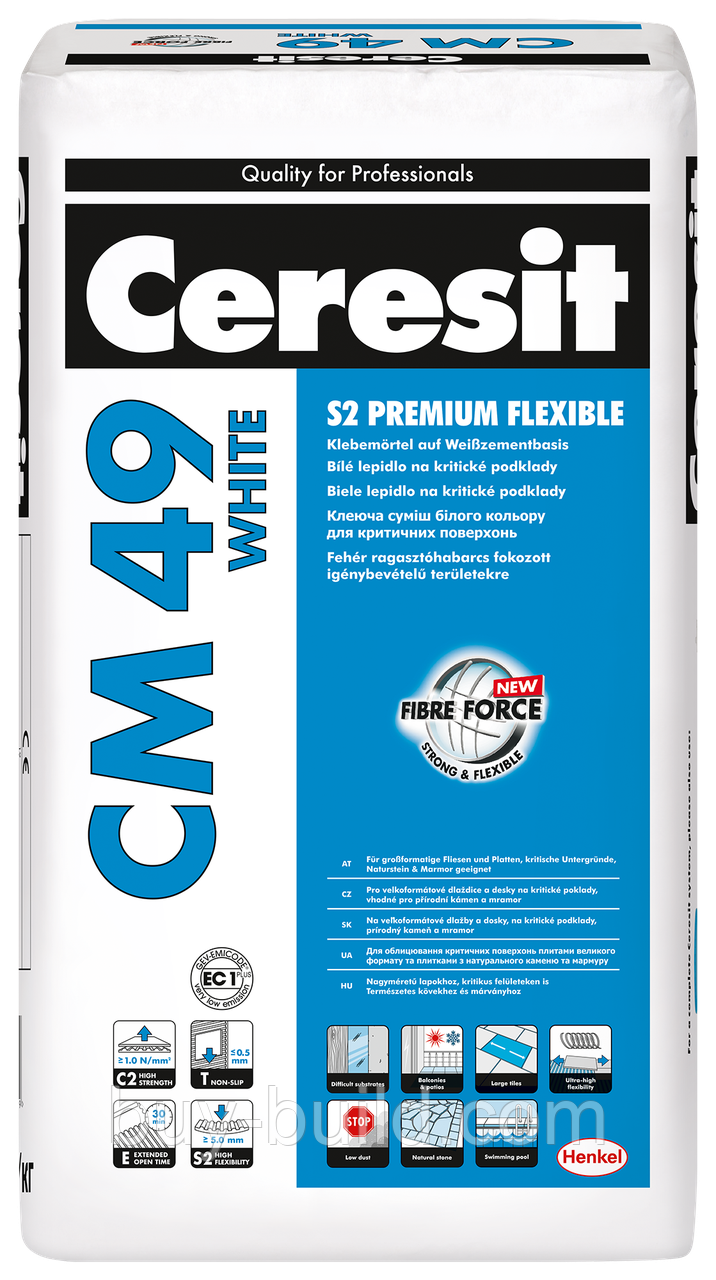 Клей для плитки Ceresit CM 49 WHITE S2 Premium Flexible