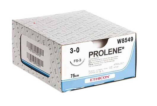 Хірургічна нитка Ethicon Пролен (Prolene) 3/0, довжина 75 см, реж. голка 16 мм, W8549