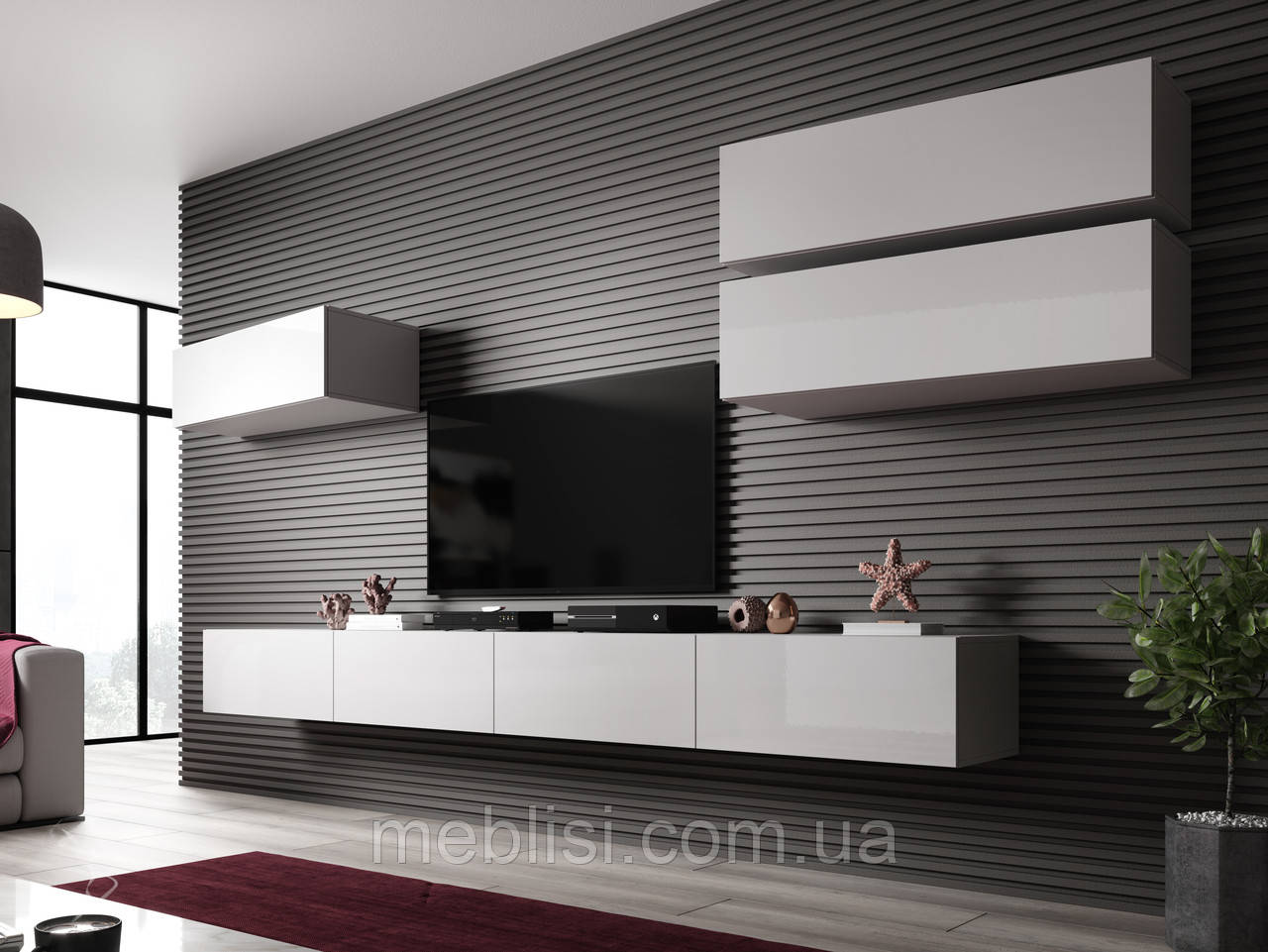Біла вітальня VIGO SLANT 5 (білий глянець) (модульні меблі) (Cama)