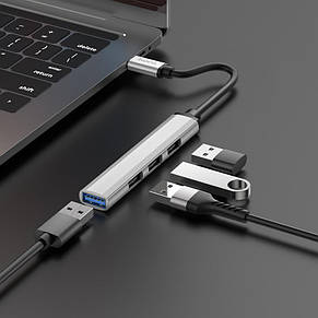 USB-хаб Hoco HB26 4 in 1 adapter(Type-C to USB3.0+USB2.0*3) Silver, фото 3