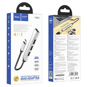 USB-хаб Hoco HB26 4 in 1 adapter(Type-C to USB3.0+USB2.0*3) Silver, фото 4