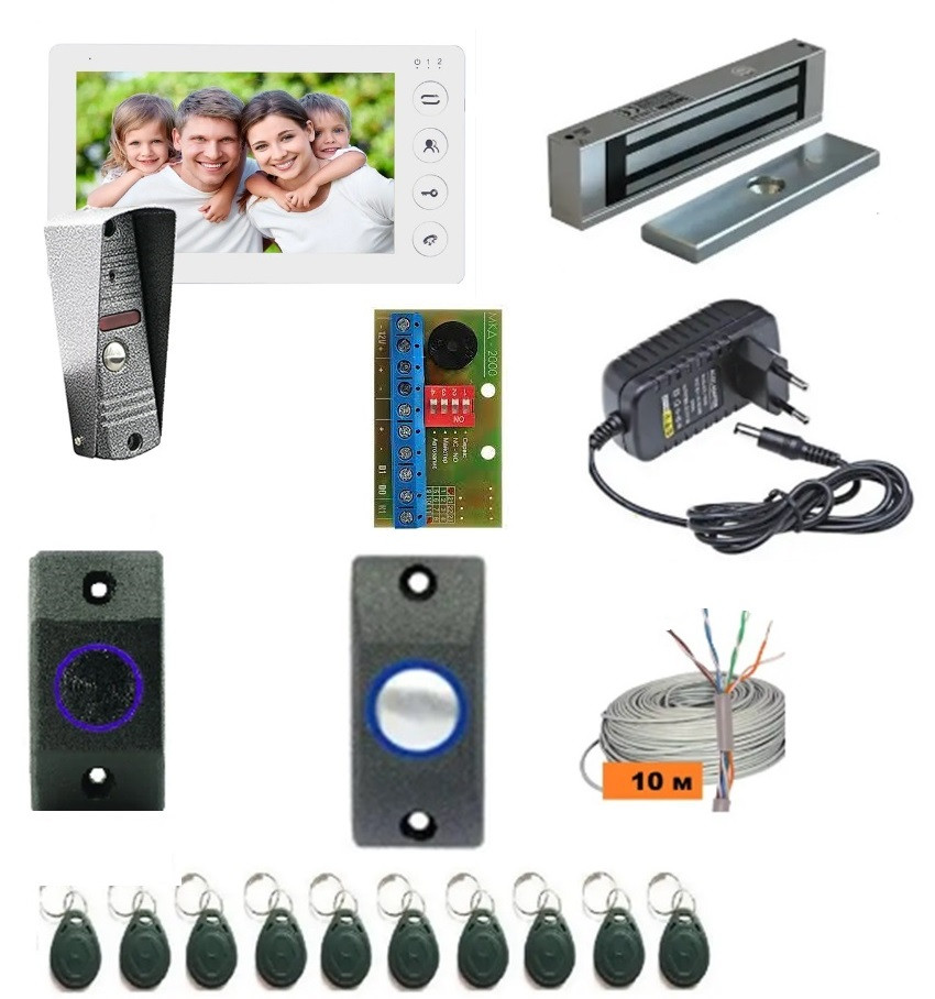 Комплект електричного замка із відеодомофоном 7 ".Повний комплект., фото 1