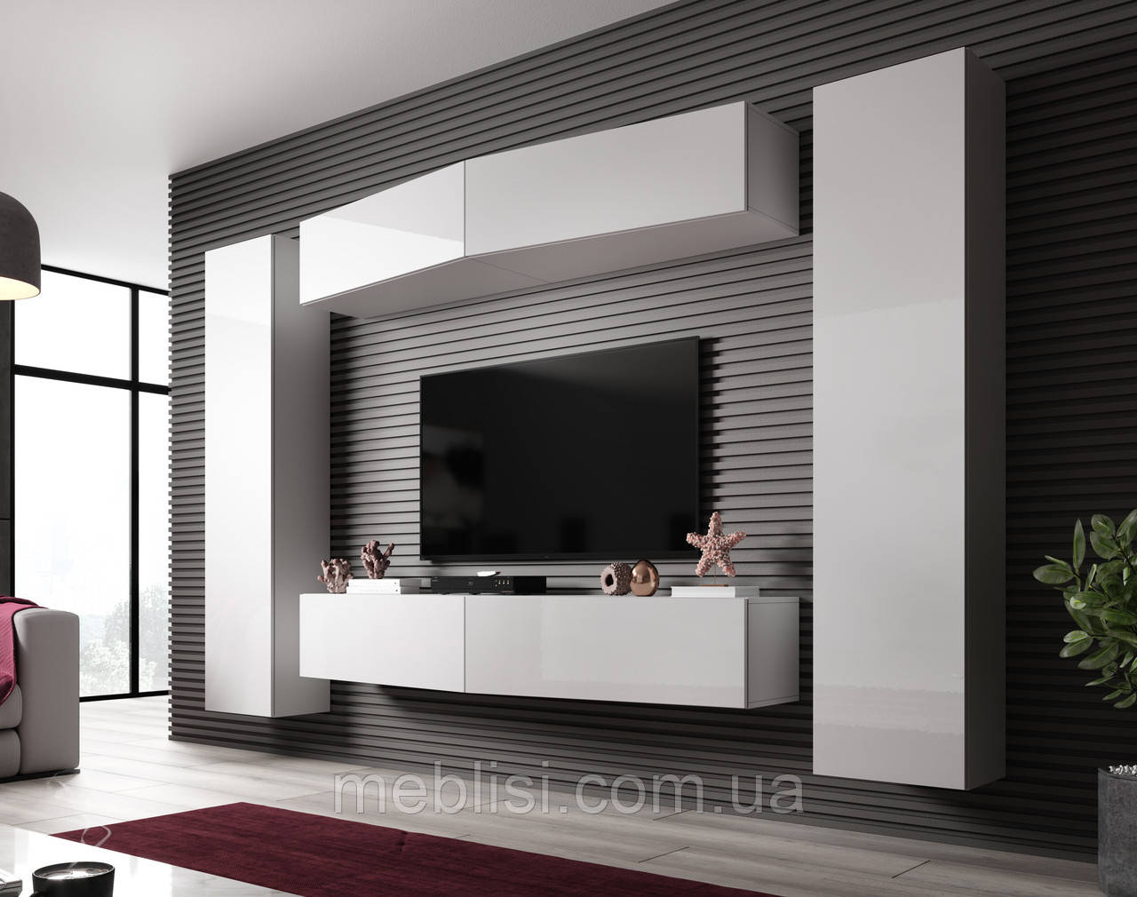 Біла вітальня VIGO SLANT 7 (білий глянець) (модульні меблі) (Cama)