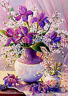 Діамантова вишивка. Картина на підрамнику "Ніжні іриси", 40х50см, квадратні стрази