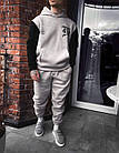 Чоловічий зимовий спортивний костюм сірий із білим на флісі з капюшоном ⁇ Комплект худі та штани з начосом, фото 3