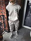 Чоловічий зимовий спортивний костюм сірий із білим на флісі з капюшоном ⁇ Комплект худі та штани з начосом, фото 8
