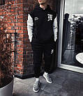 Чоловічий зимовий спортивний костюм сірий із білим на флісі з капюшоном ⁇ Комплект худі та штани з начосом, фото 2