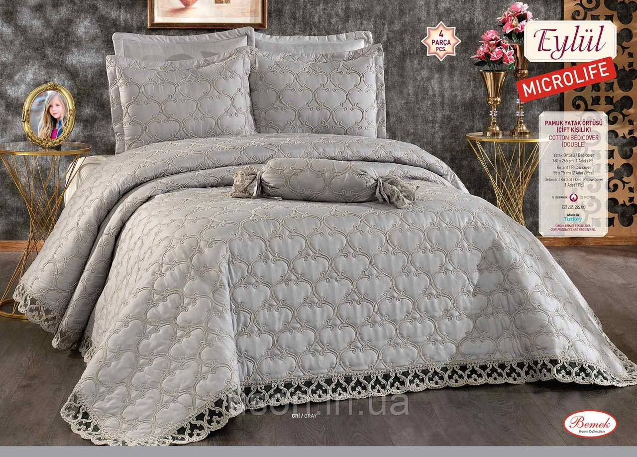 Покривало одностороннє з наволочками та валиком 260x265 колір сірий, фото 1