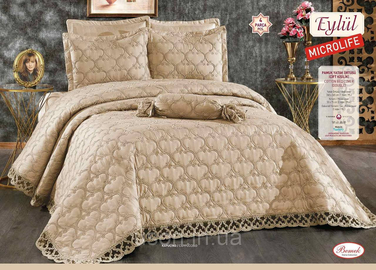 Покривало одностороннє з наволочками та валиком 260x265 колір бежевий, фото 1
