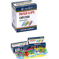 Скріпки канцелярські металеві 28 мм кольорові 100 штук CR 628