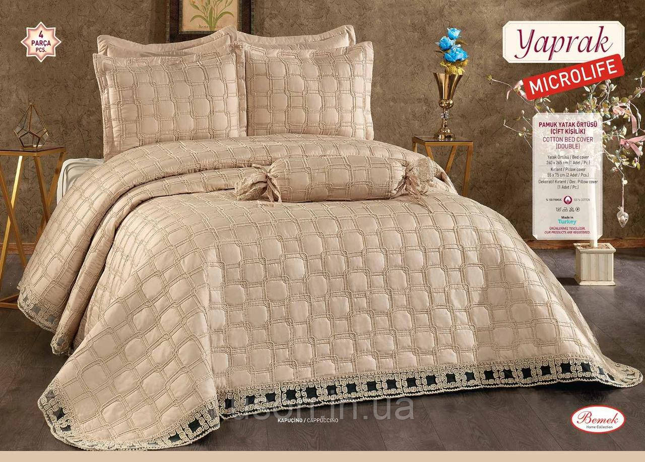 Покривало одностороннє з наволочками та валиком 260x265 колір бежевий, фото 1