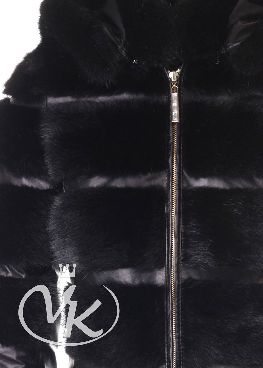 Куртка кожаная меховая женская длинная с капюшоном (Арт. ARI202) - фото 6 - id-p191489707