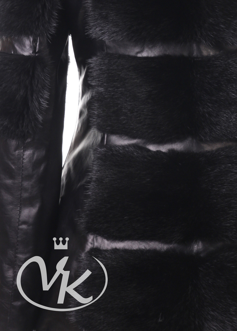 Куртка кожаная меховая женская длинная с капюшоном (Арт. ARI202) - фото 9 - id-p191489707