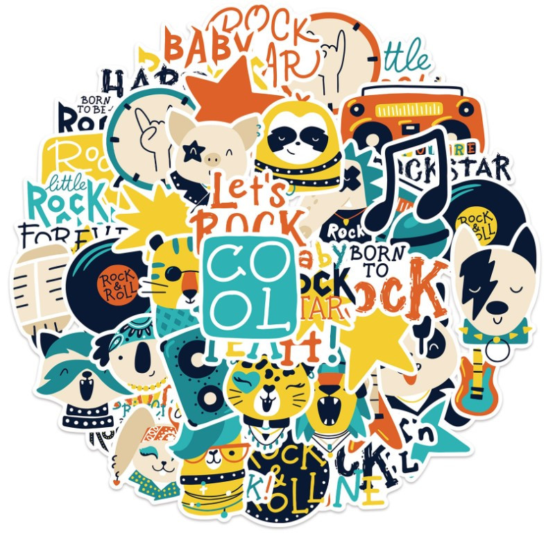 Набір вінілових наклейок стикерів Рок і Рок-н-рол Стікербомбінг на авто ноутбук стіну 50 шт.