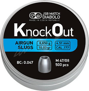 Пневматичні кулі JSB Diabolo KnockOut Slugs 0.65 гр (500 шт) Кулі для воздушки Кульки 4.5 мм