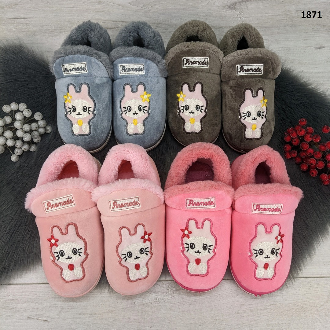 Тапочки дитячі домашні теплі закриті із зайчиками, фото 1