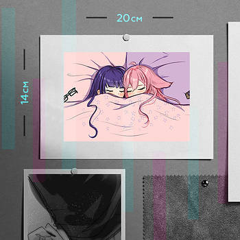 "Гудзі Яе Міко і Сьогун Еі Райден (Геншин / Genshin)" плакат (постер) розміром А5 (20х14см)