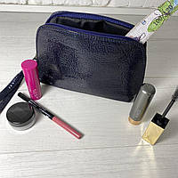 Темно-синя шкіряна косметичка Woman's heel зі щільною текстурою й блискавкою (В-476-9)