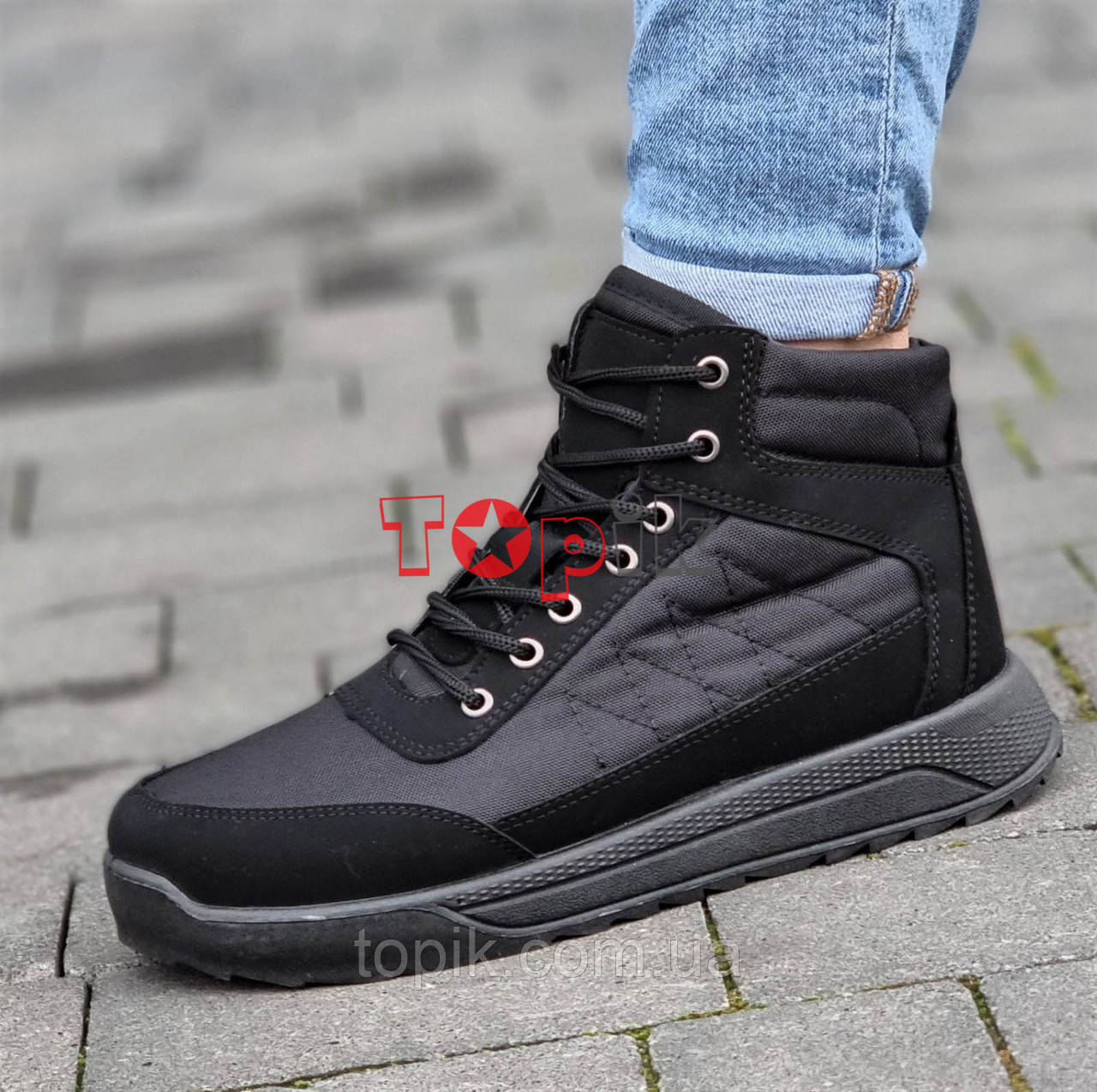 Черевики чоловічі зимові чорні дутіки Ботинки мужские зимние черные дутики (Код: 3085)