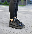 Кросівки зимові чорні жіночі Alexander McQueen натуральна шкіра Кеди низькі макквін з хутром на шнуровці якісні, фото 2