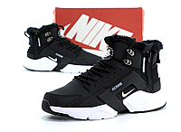 Кроссовки мужские зимние Nike Huarache Acronym Winter Найк Хуарачи черно-белые с мехом теплые