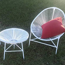 Комплект меблів для саду крісло + кавовий столик круглий метал/ротанг Білий Woody