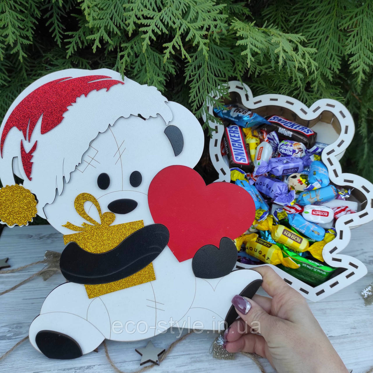 Кругла Подарункова коробка "З Новим Ріком з Бантом" 20 см.  Бокс для цукерок на Новий рік, фото 1