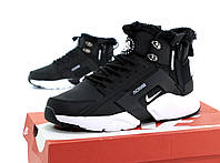 Мужские кроссовки зимние с мехом Nike Huarachi Acronym черно-белые. Мужская обувь зимняя Найк Хуарачи Акроним