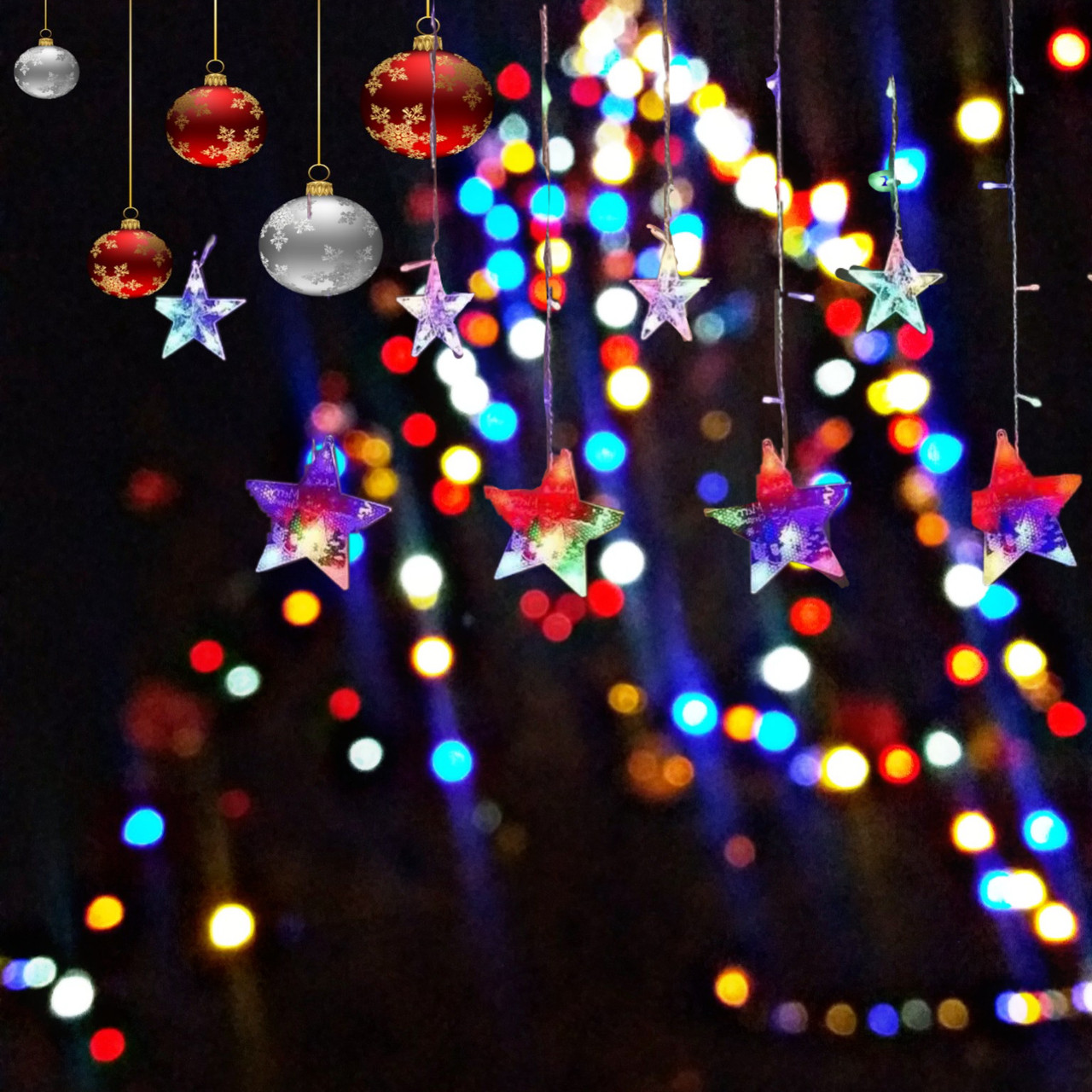 Гірлянда шторка з формами зірки мультиколір 10 PCS light Кольорова гірлянда-штора
