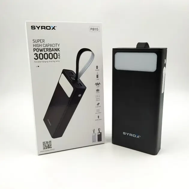 Внешний аккумулятор PowerBank Syrox PB115 30000mAh /2 USB/ Type-C/ фонарик / Black / - фото 3 - id-p1714090162