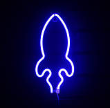 Настінний неоновий світильник нічник Ракета синя, фото 5