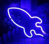Настінний неоновий світильник нічник Ракета синя, фото 6