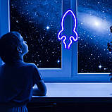 Настінний неоновий світильник нічник Ракета синя, фото 2