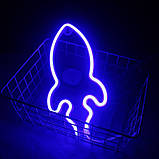 Настінний неоновий світильник нічник Ракета синя, фото 8