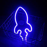 Настінний неоновий світильник нічник Ракета синя, фото 7