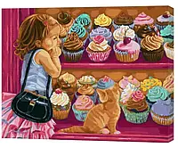 Картина по номерам Тяжелый выбор Девочка с котом у витрины Холст 40х50 Роспись на холсте Rainbow Art GX42667