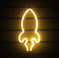 Настенный неоновый светильник ночник Ракета желтая