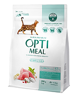 Optimeal Сухой корм для стерилизованных кошек и кастрированных котов - индейка и овес 200 гр