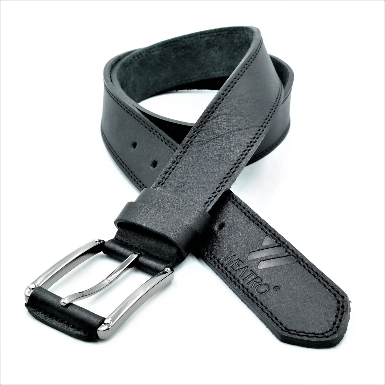 Шкіряний чоловічий ремінь Weatro 115-120 см Чорний m-kozh38-wtrua-0037, фото 1