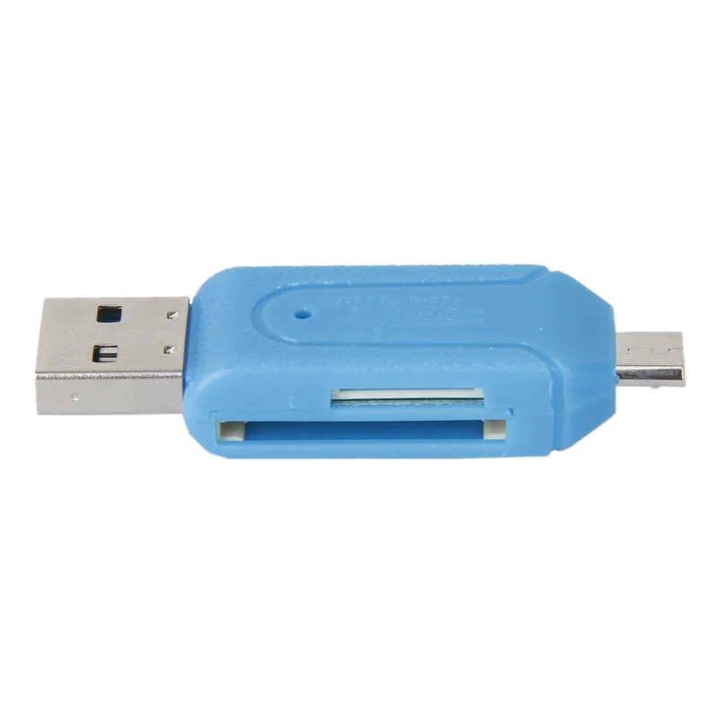 Кардрідер 2 в 1 OTG microUSB і USB 2,0 для карт пам`яті microSD (TF) та карт памяті SD, синього кольору