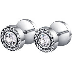 Сережки-пусети зі сталі з великим каменем