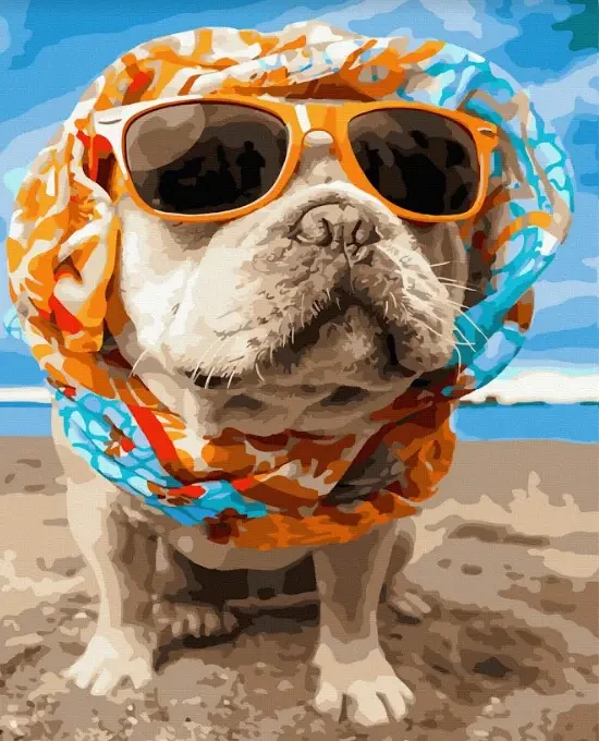 Картина за номерами Стильний пес Картини в цифрах Полотно на підрамнику Собака в окулярах 40х50 см Rainbow Art GX44275, фото 1