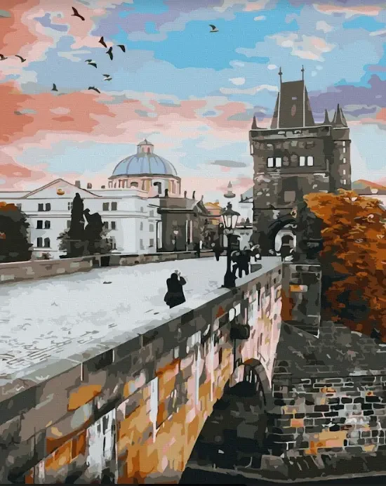 Картина за номерами Осіння мостова Пейзаж природа осінь в місті Розпис по полотну Rainbow Art GX44276