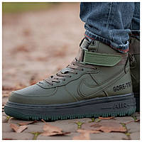 Мужские зимние кроссовки Nike Air Force 1 High Gore-Tex Khaki, хаки кожаные кроссовки найк аир форс гортекс