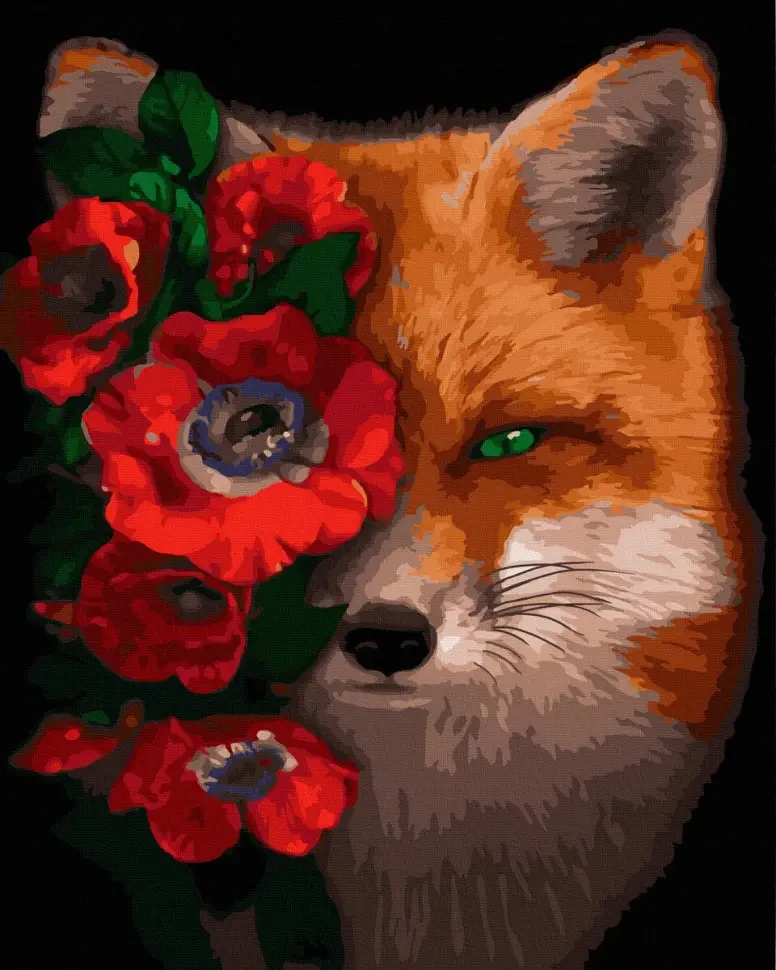 Картина за номерами Лисиця та квіти Картини в цифрах Набір для розпису Лисичка у квітах 40х50 см Rainbow Art GX44278, фото 1