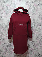 Худі - сукня жіноча бордо теплий зимовий спортивна з капюшоном футер тринитка з начосом 46