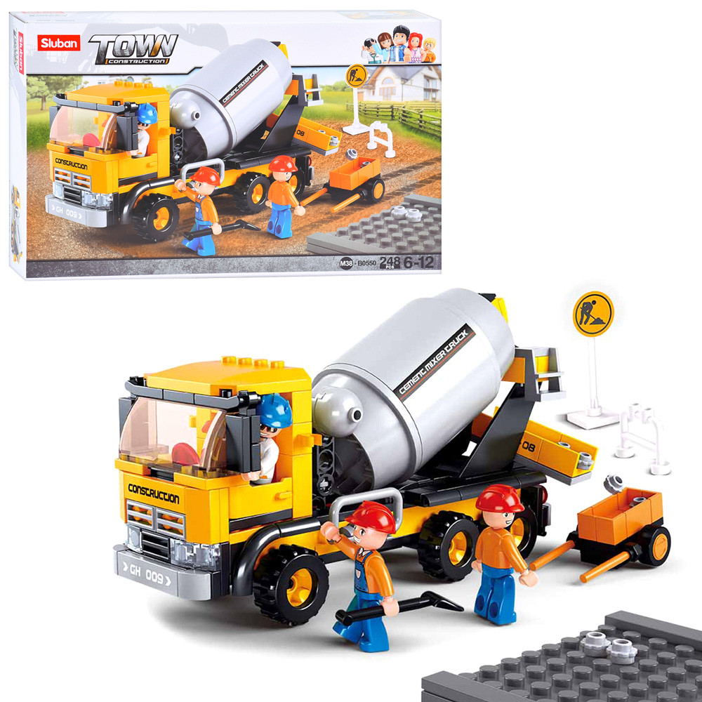 Конструктор SLUBAN M38-B0550 бетонозмішувач, тачка, фігурки, 248дет, фото 1